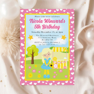 Cute Blonde Lemonade Girl Kids Birthday Invitation