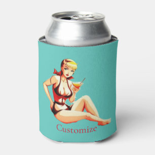 Cute Blonde Martini Bikini Girl Thunder_Cove Can Cooler