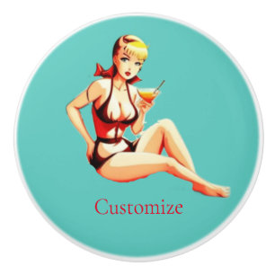 Cute Blonde Martini Bikini Girl Thunder_Cove Ceramic Knob