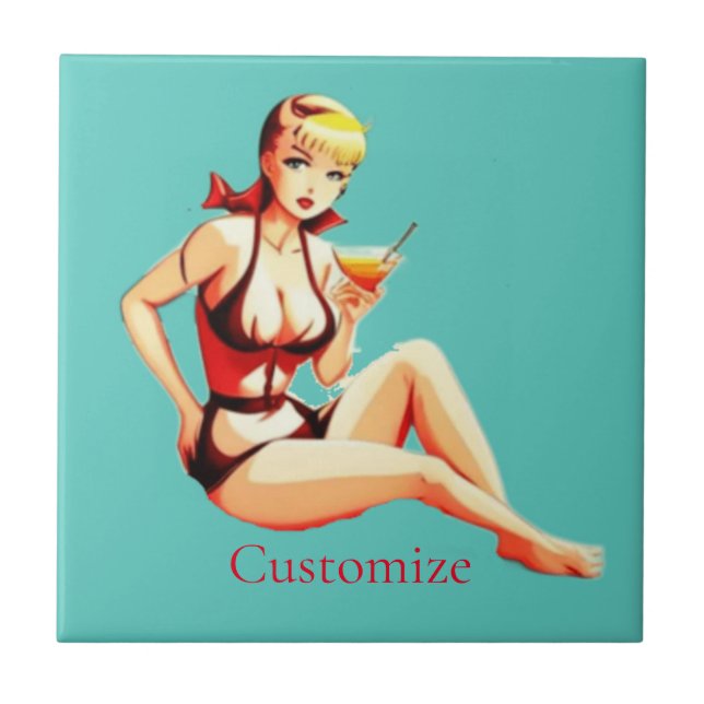 Cute Blonde Martini Bikini Girl  Thunder_Cove Ceramic Tile (Front)