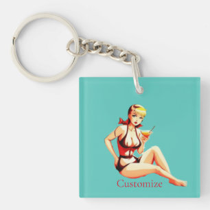 Cute Blonde Martini Bikini Girl Thunder_Cove  Key Ring