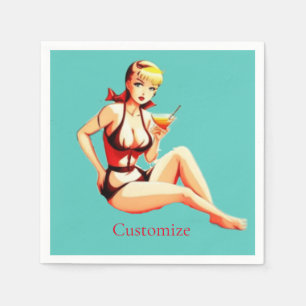 Cute Blonde Martini Bikini Girl Thunder_Cove Napkin