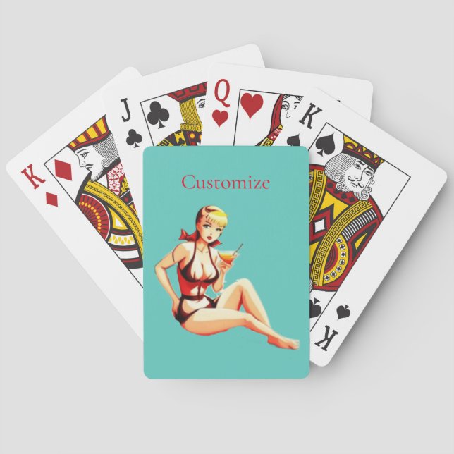 Cute Blonde Martini Bikini Girl Thunder_Cove  Playing Cards (Back)
