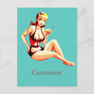 Cute Blonde Martini Bikini Girl Thunder_Cove  Postcard