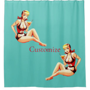 Cute Blonde Martini Bikini Girl Thunder_Cove  Shower Curtain