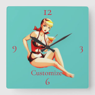 Cute Blonde Martini Bikini Girl Thunder_Cove  Square Wall Clock