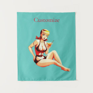 Cute Blonde Martini Bikini Girl Thunder_Cove  Tapestry
