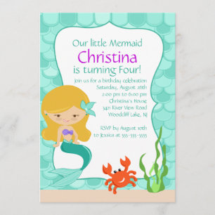 Cute Blonde Mermaid Birthday Invitation