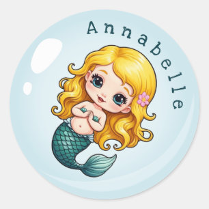 Cute Blonde Mermaid in a Bubble Personalize Classic Round Sticker