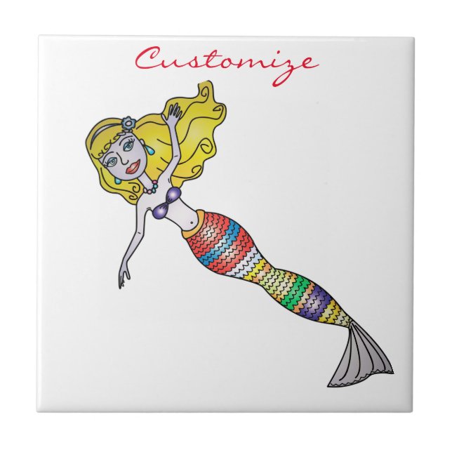 Cute Blonde Mermaid Thunder_Cove Ceramic Tile (Front)