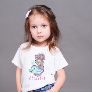 Cute Blonde Mermaid with Dolphin Birthday T-Shirt