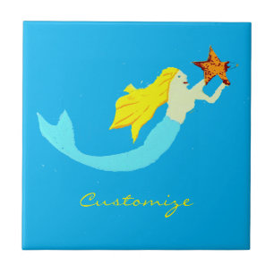 Cute Blonde Mermaid with Star Thunder_Cove Ceramic Tile