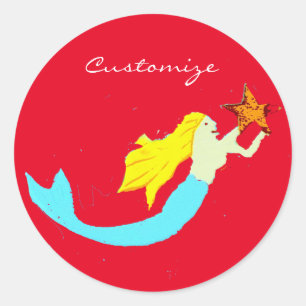 Cute Blonde Mermaids with Star Thunder_Cove Classic Round Sticker