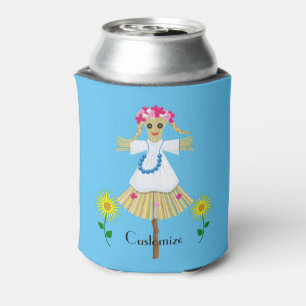 Cute Blonde Pigtails Scarecrow Can Cooler