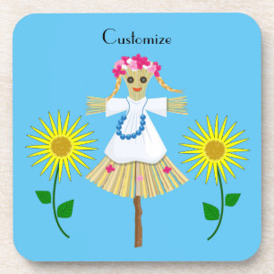 Cute Blonde Pigtails Scarecrow Coaster
