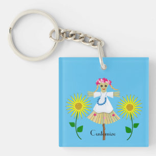 Cute Blonde Pigtails Scarecrow  Key Ring