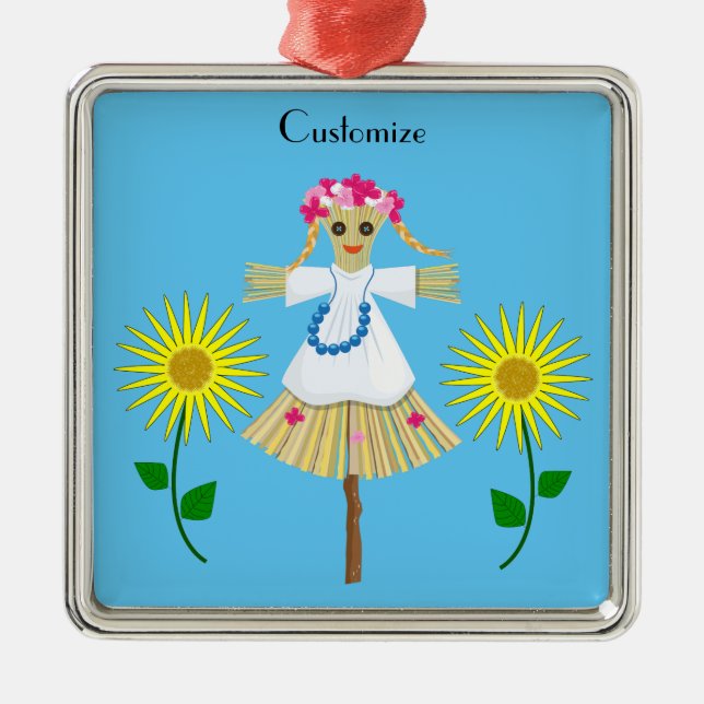 Cute Blonde Pigtails Scarecrow  Metal Ornament (Front)