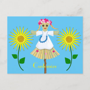 Cute Blonde Pigtails Scarecrow Postcard