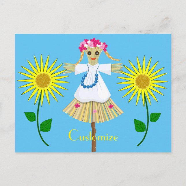 Cute Blonde Pigtails Scarecrow  Postcard (Front)