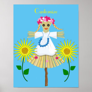 Cute Blonde Pigtails Scarecrow Poster
