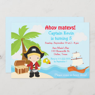 Cute Blonde Pirate Boy Birthday Party Invitation