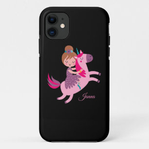 Cute Blondie Haired Girl Riding on a Unicorn iPhone 11 Case