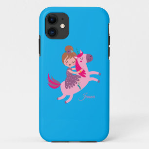 Cute Blondie Haired Girl Riding on a Unicorn iPhone 11 Case