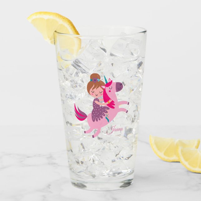 Cute Blondie Haired Girl Riding on a Unicorn Glass (Front Ice)