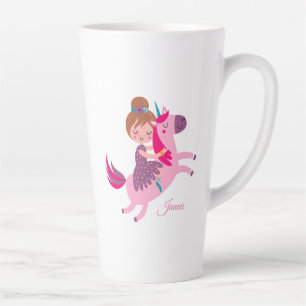 Cute Blondie Haired Girl Riding on a Unicorn Latte Mug
