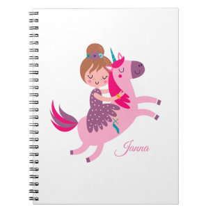 Cute Blondie Haired Girl Riding on a Unicorn Notebook