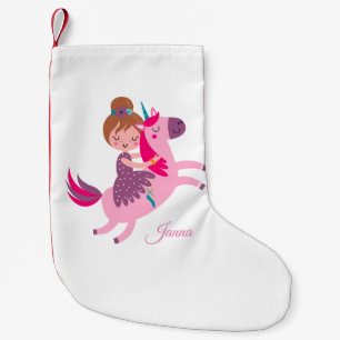 Cute Blondie Haired Girl Riding on a Unicorn Small Christmas Stocking