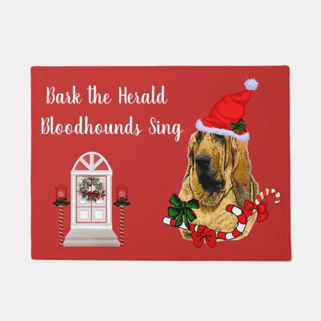 Cute Bloodhound Christmas  Doormat (Front)