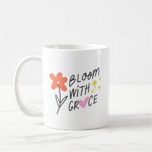 Cute Bloom With Grace Hand Drawn Red Flower Pink Coffee Mug
