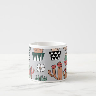 Cute Blooming Cactuses: Hand-Drawn Pattern Espresso Cup