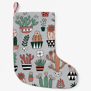 Cute Blooming Cactuses: Hand-Drawn Pattern Small Christmas Stocking