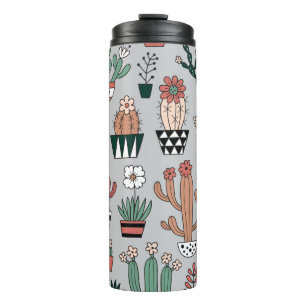 Cute Blooming Cactuses: Hand-Drawn Pattern Thermal Tumbler