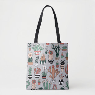 Cute Blooming Cactuses: Hand-Drawn Pattern Tote Bag