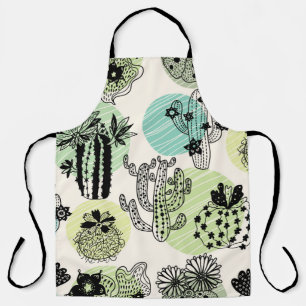 Cute blooming cactuses. Hand drawn seamless patter Apron