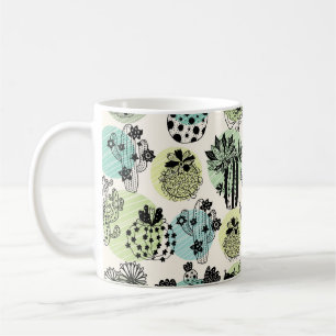 Cute blooming cactuses. Hand drawn seamless patter Coffee Mug