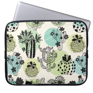 Cute blooming cactuses. Hand drawn seamless patter Laptop Sleeve