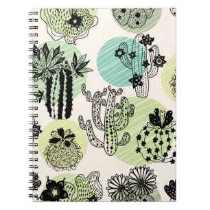 Cute blooming cactuses. Hand drawn seamless patter Notebook