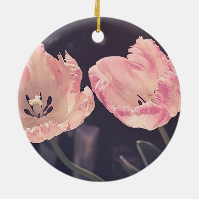 Cute Blooming Tulips -Personalised Ceramic Ornament (Back)