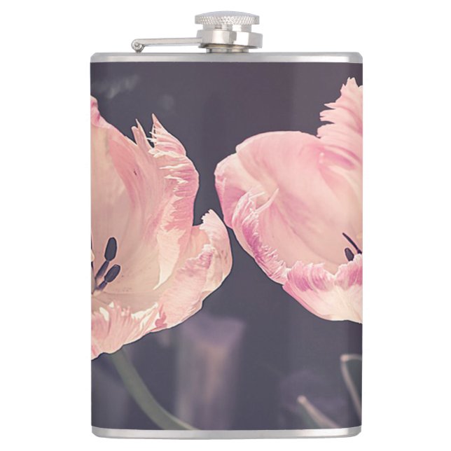 Cute Blooming Tulips -Personalised Hip Flask (Front)