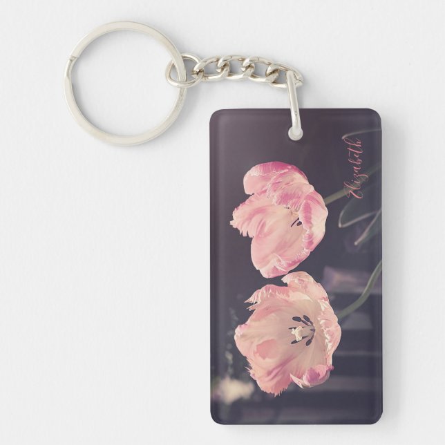 Cute Blooming Tulips -Personalised Key Ring (Front)