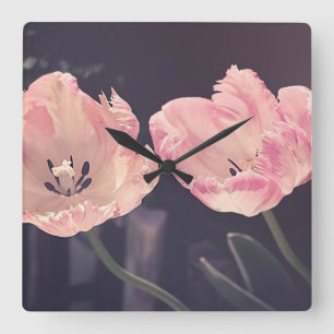 Cute Blooming Tulips -Personalised Square Wall Clock