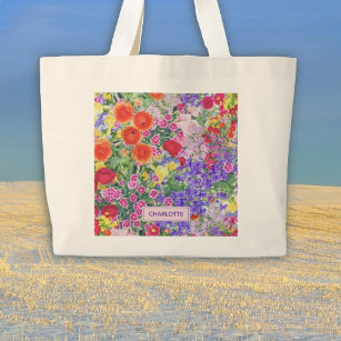 Cute blossoms colourful name beach tote bag