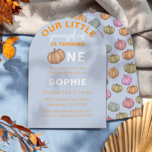 Cute Blue 1st Birthday Our little Pumpkin Invitation