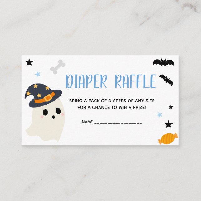 Cute Blue A Little Boo Baby Shower Diaper Raffle Enclosure Card (Front)