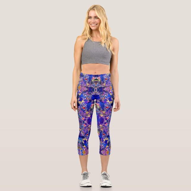 Cute blue abstract elements  throw pillow capri leggings (Front)