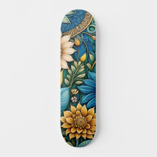 Cute Blue Abstract Sunflower Design Wide Street Skateboard
